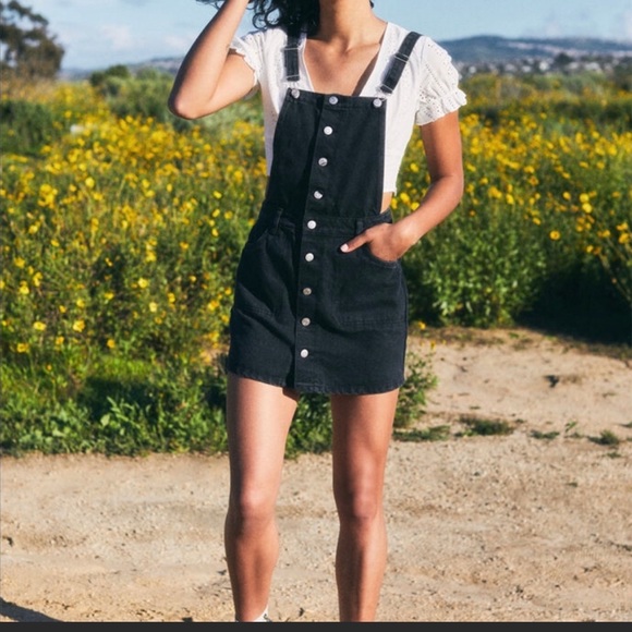 Pinafore Dress Black Denim Overalls Dress Elena Black Denim